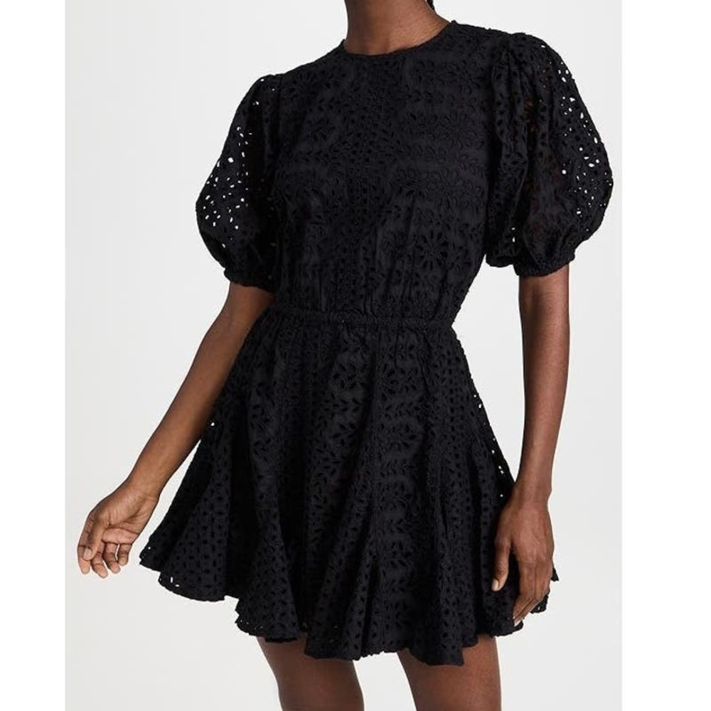 RHODE Black Eyelet Mini Dress